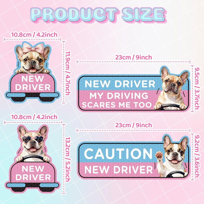 CNhoqc Student Driver Car Magnet - 4Pcs French Bulldog Please Be Patient Student New Driver Car Magnet Bumper Sticker Safety Warning Magnetic Christmas Reflective Rookie Reusable Movable Xmas Holiday - Image 2